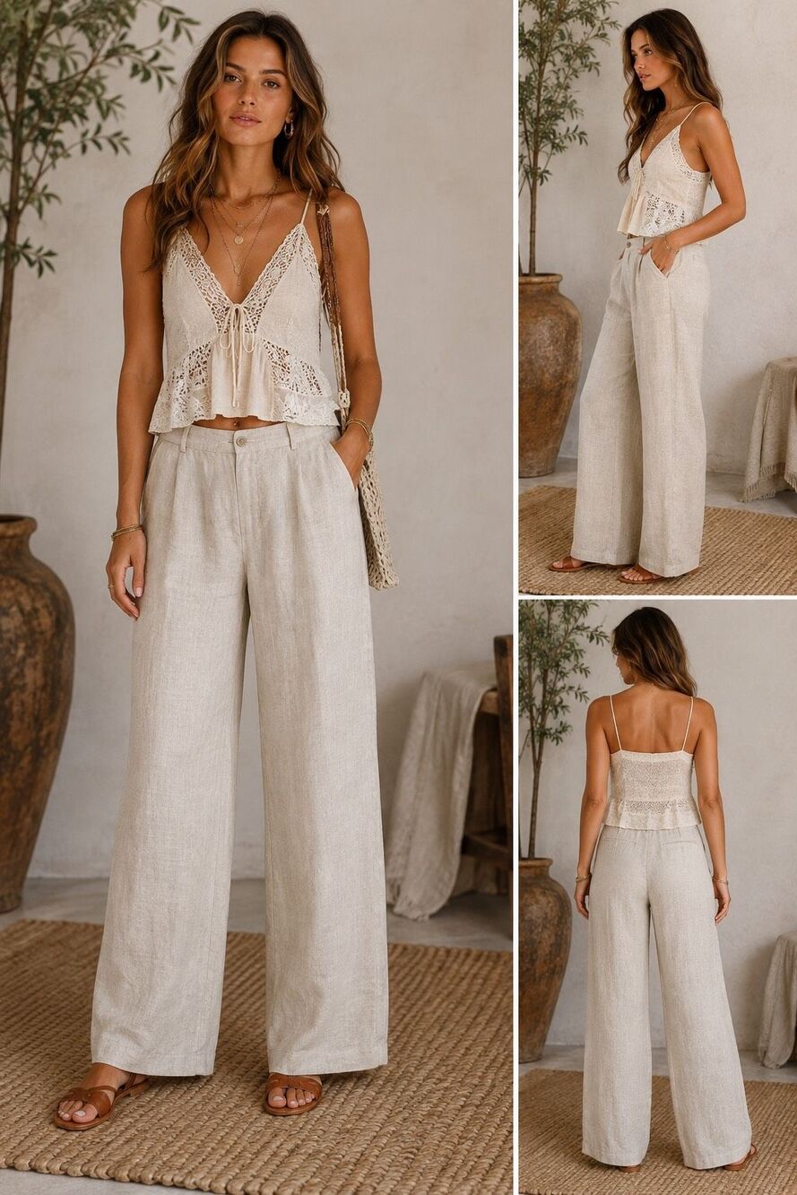 NWT The Drop 100% Linen Wide Leg Pants XXL Natural Coastal Minimalist